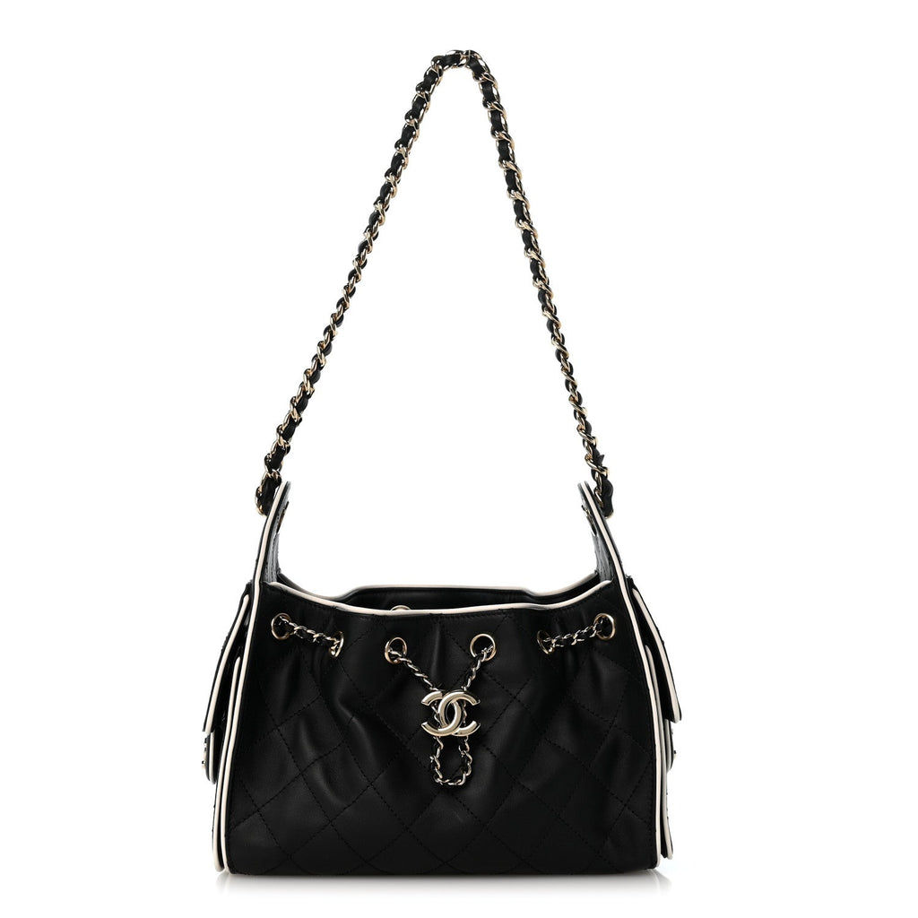 Calfskin Quilted Mini Chanel 25 Handbag Black White