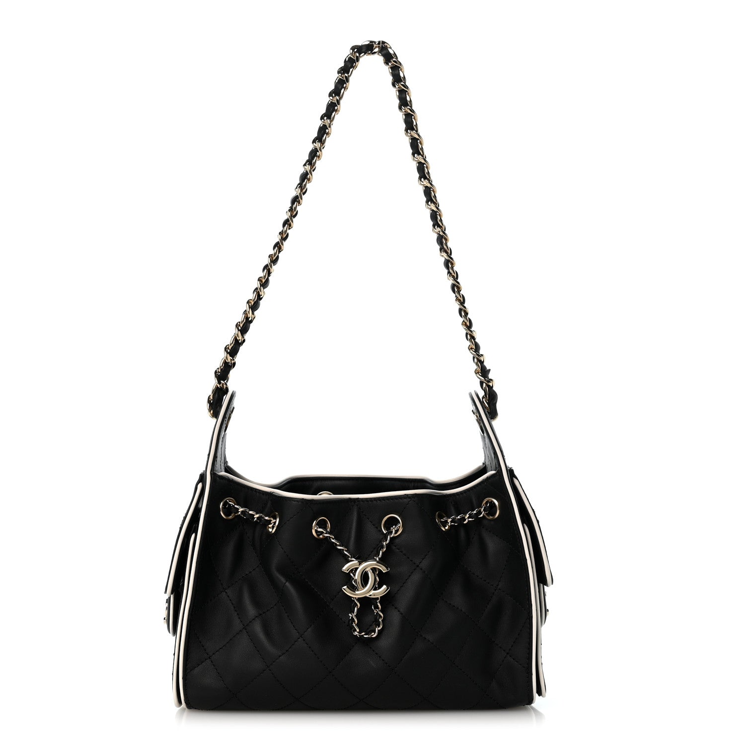 Calfskin Quilted Mini Chanel 25 Handbag Black White
