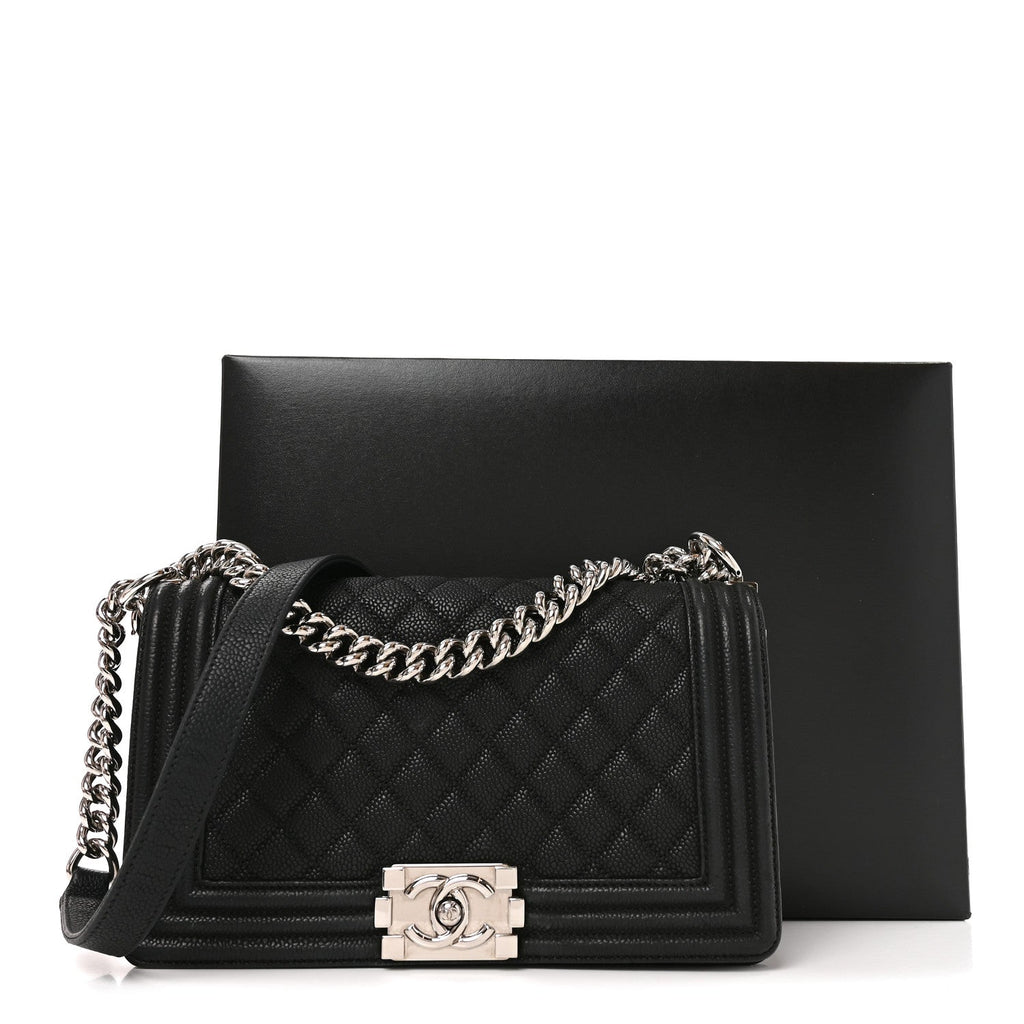 Iridescent Caviar Quilted Medium Boy Flap Black