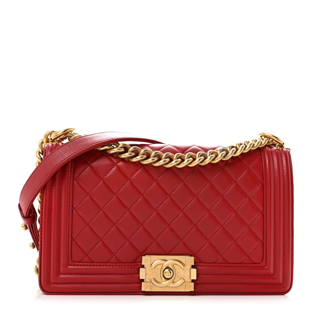 Calfskin Quilted Medium Boy Flap Red