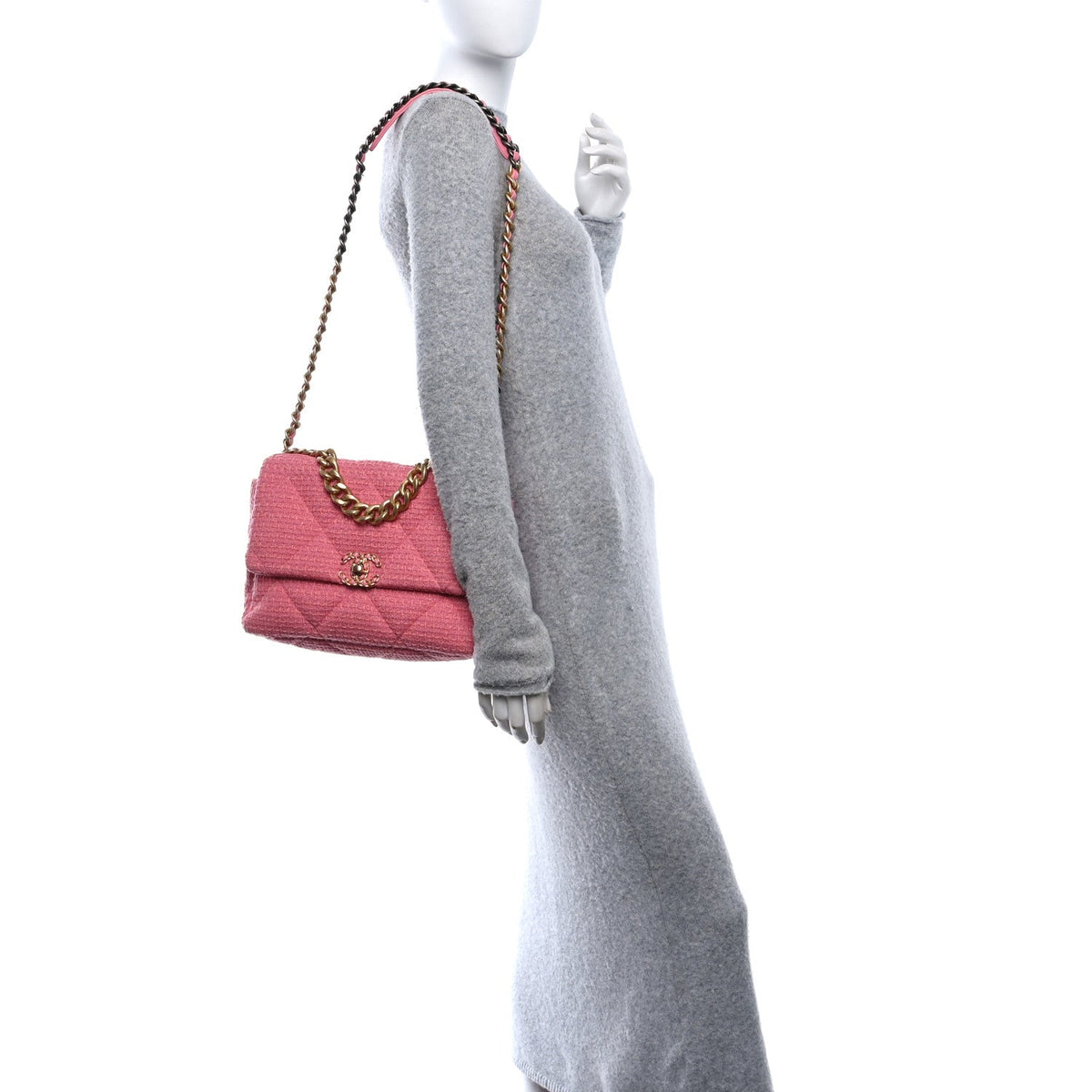 Metallic Tweed Quilted Large Chanel 19 Flap Pink