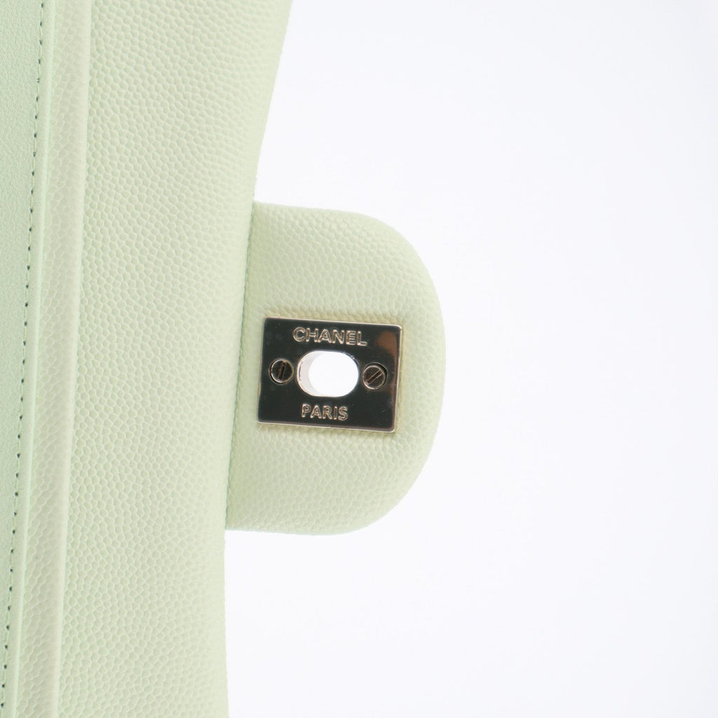 Caviar Quilted Small Double Flap Light Green