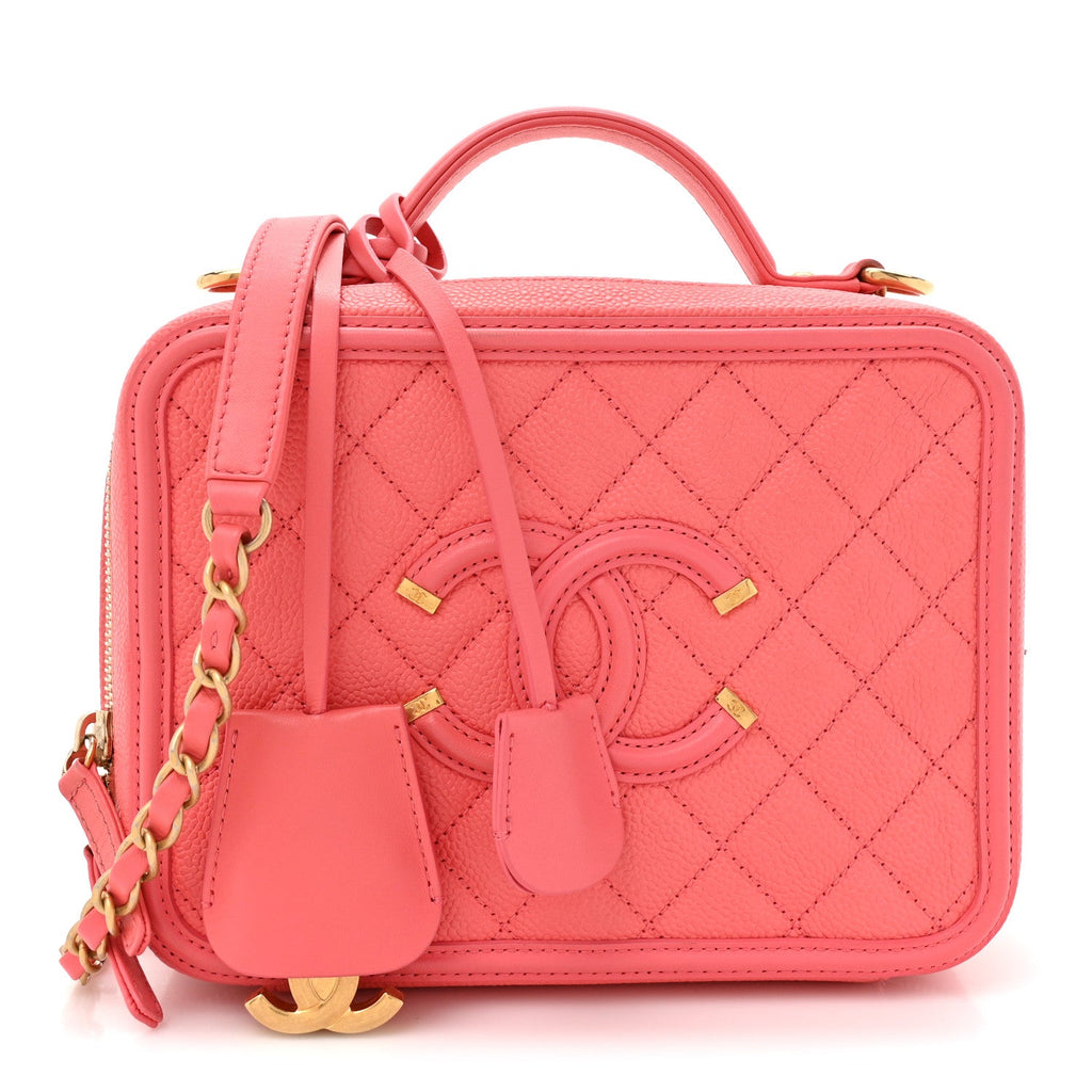 Caviar Quilted Medium CC Filigree Vanity Case Coral