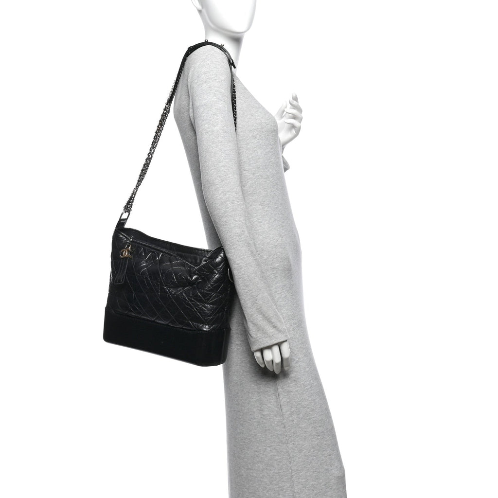 Aged Calfskin Quilted Large Gabrielle Hobo Black