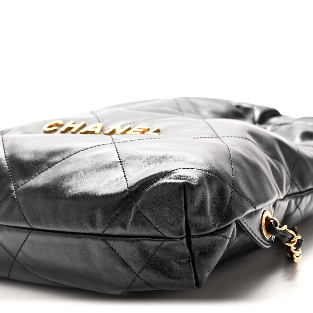 Shiny Calfskin Quilted Chanel 22 Backpack Black
