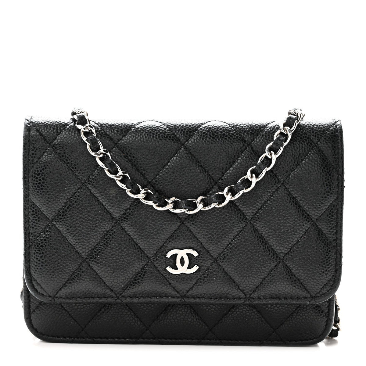 Caviar Quilted Mini Wallet On Chain WOC Black