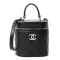 Lambskin Quilted Trendy Vanity Case Black