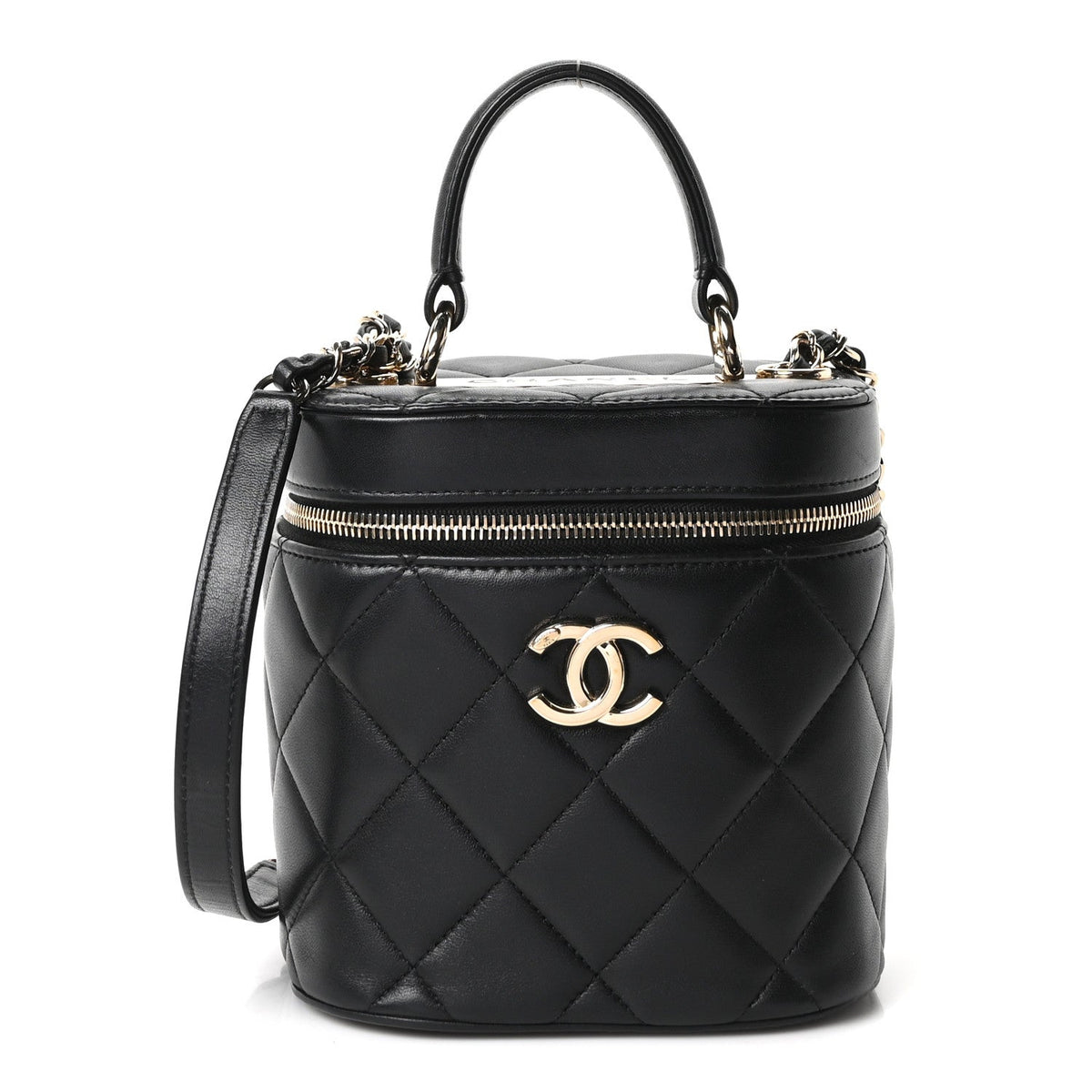 Lambskin Quilted Trendy Vanity Case Black