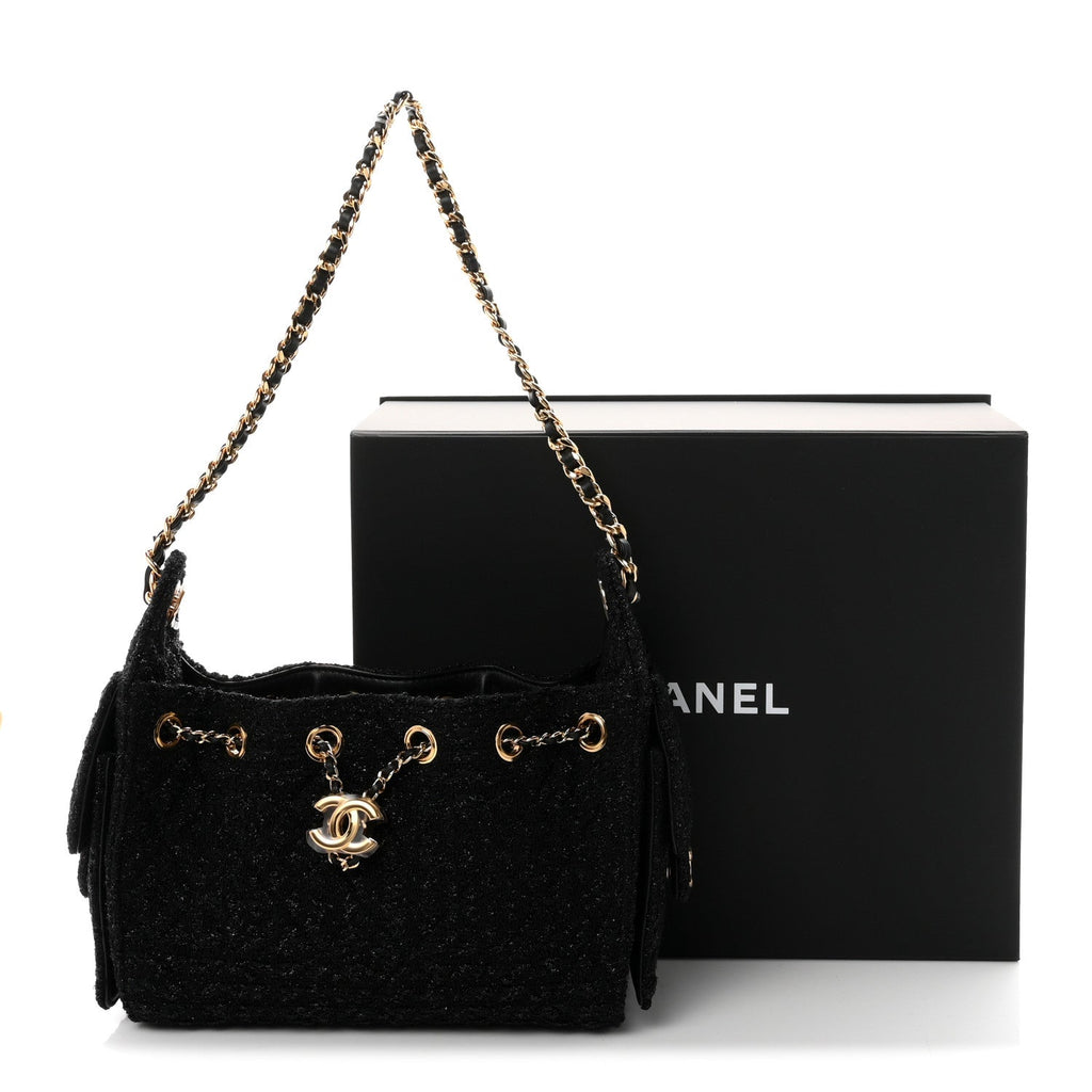Tweed Quilted Mini Chanel 25 Handbag Black