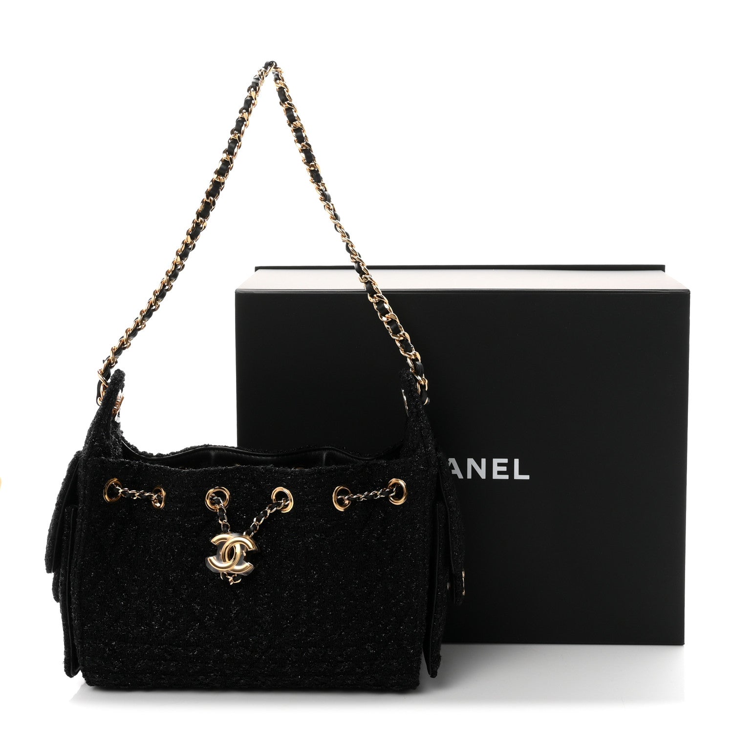 Tweed Quilted Mini Chanel 25 Handbag Black