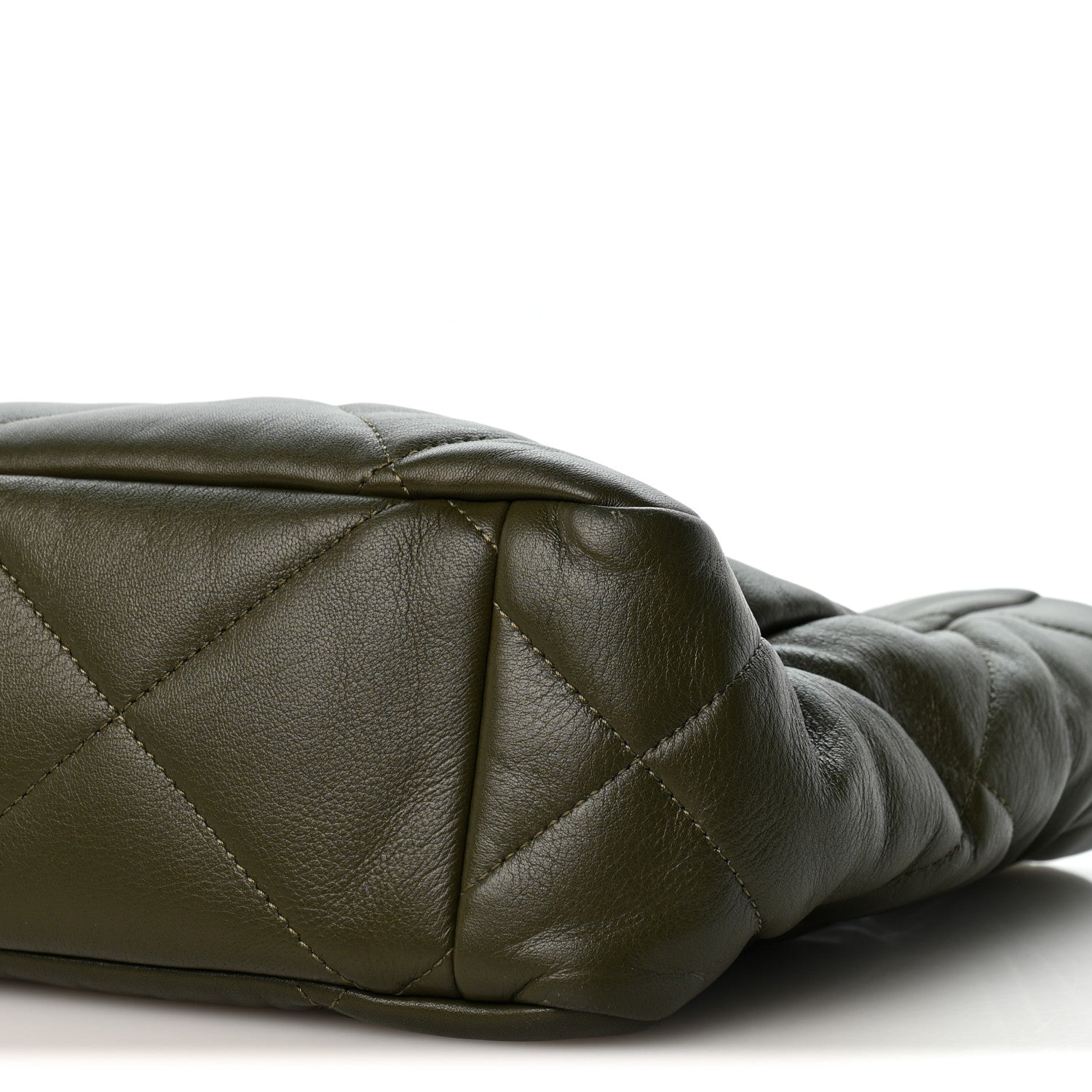 Lambskin Quilted Chanel 19 East West Shopping Bag Dark Green