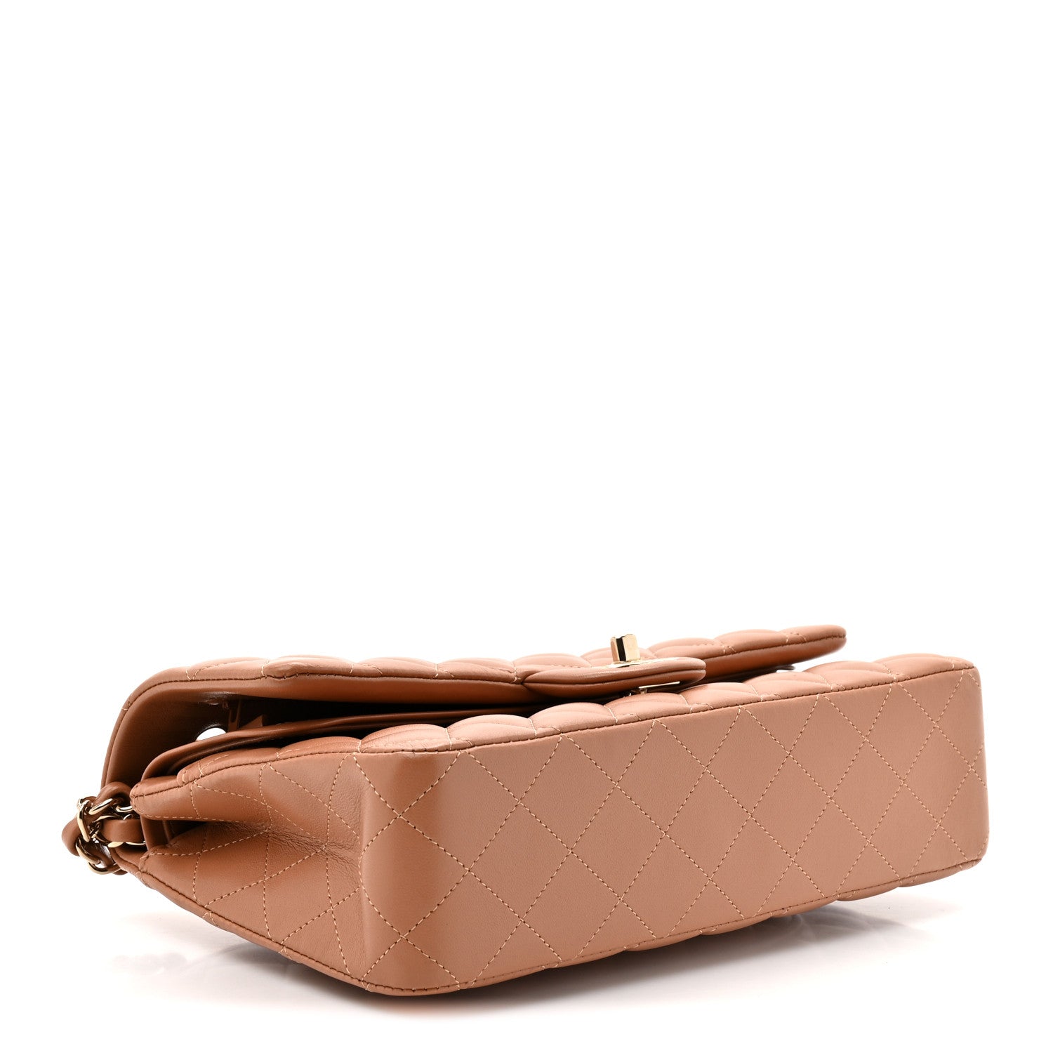 Lambskin Quilted Medium Double Flap Brown