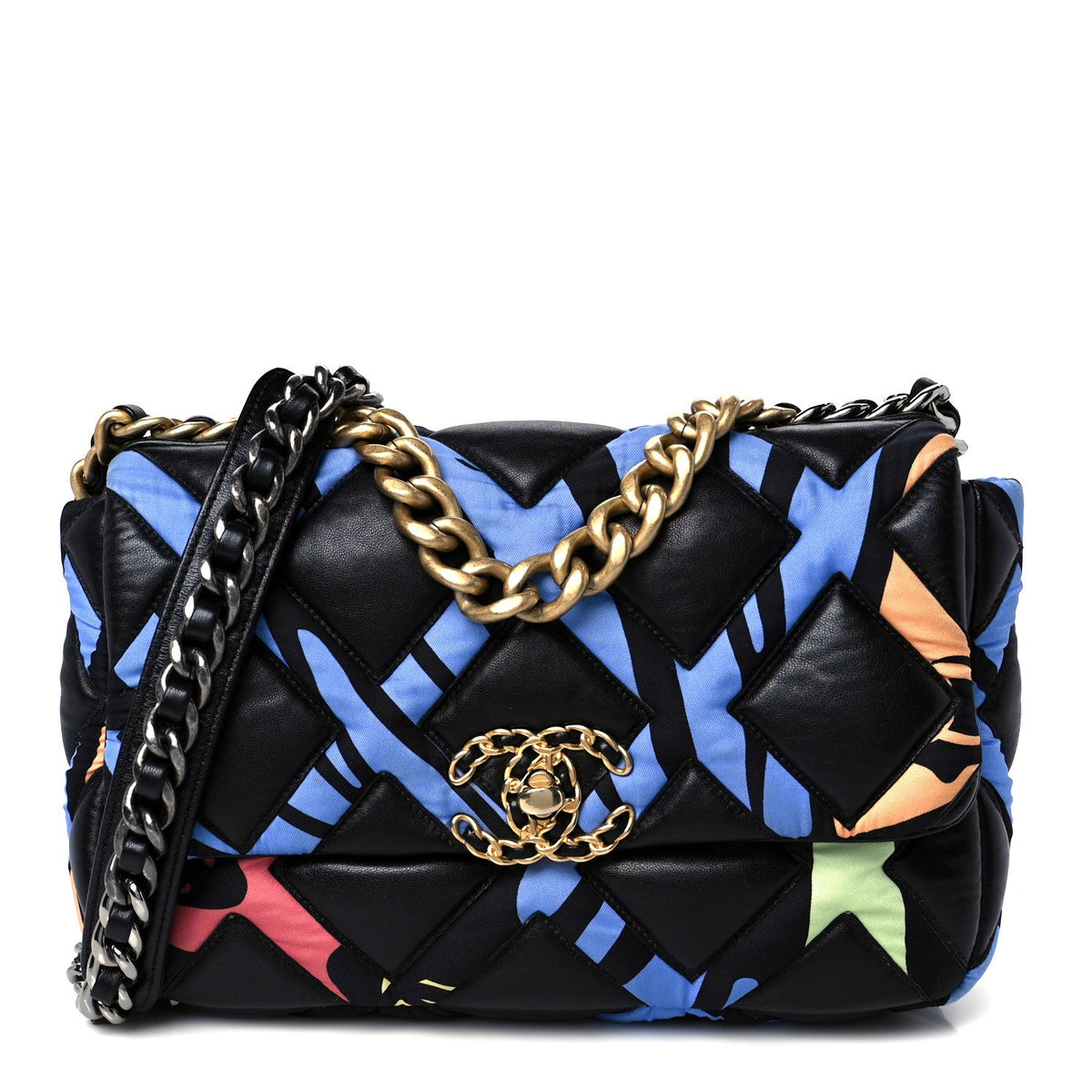 Lambskin Printed Fabric Medium Chanel 19 Flap Black Multicolor