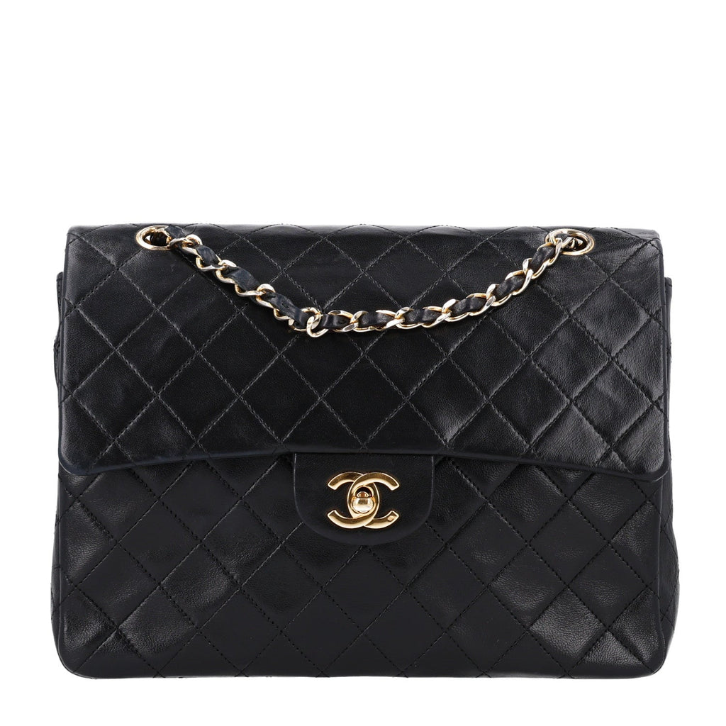Lambskin Quilted Medium Double Flap Black