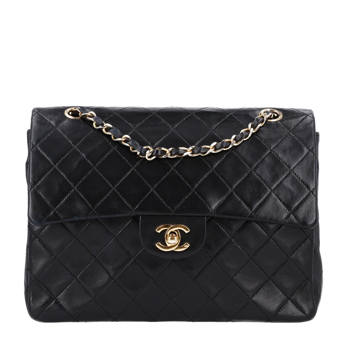 Lambskin Quilted Medium Double Flap Black