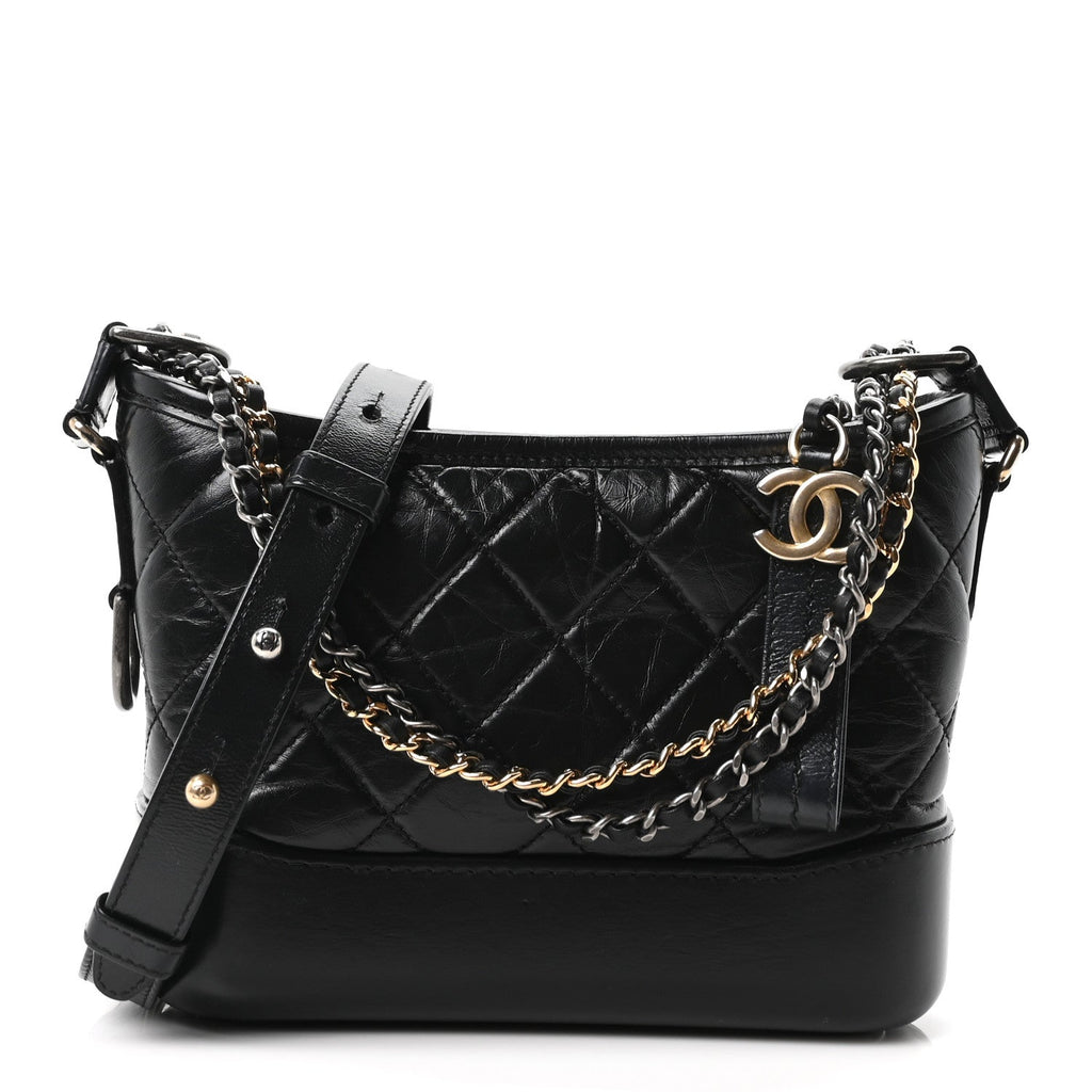 Aged Calfskin Quilted Small Gabrielle Hobo Black