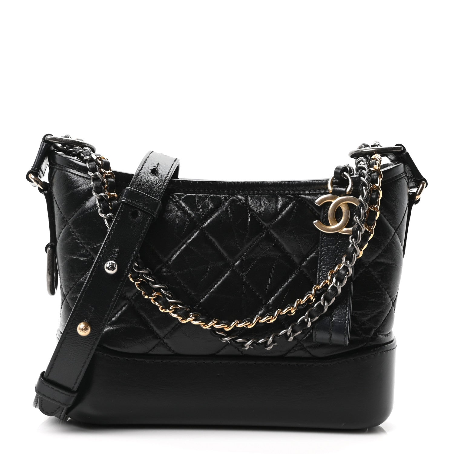 Aged Calfskin Quilted Small Gabrielle Hobo Black