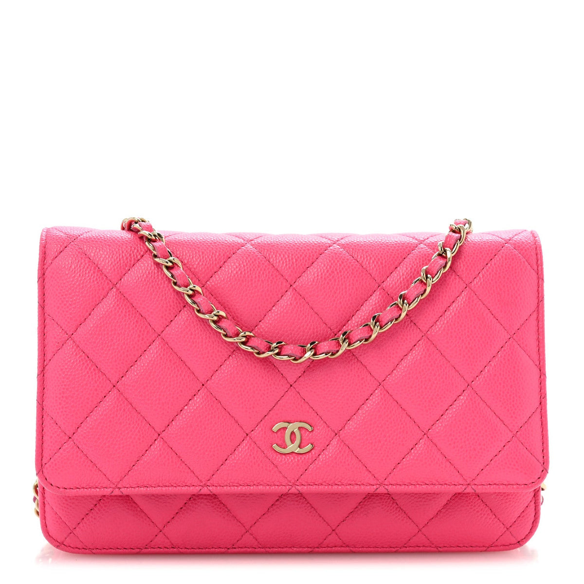 Caviar Quilted Wallet on Chain WOC Fuchsia