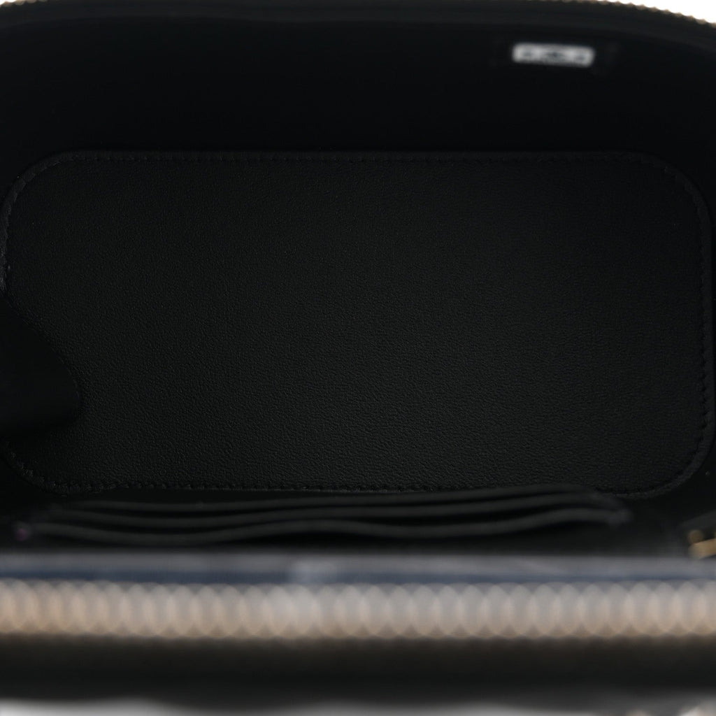 Lambskin Quilted Trendy Small Top Handle Vanity Case With Chain Black