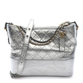 Metallic Aged Calfskin Quilted Medium Gabrielle Silver