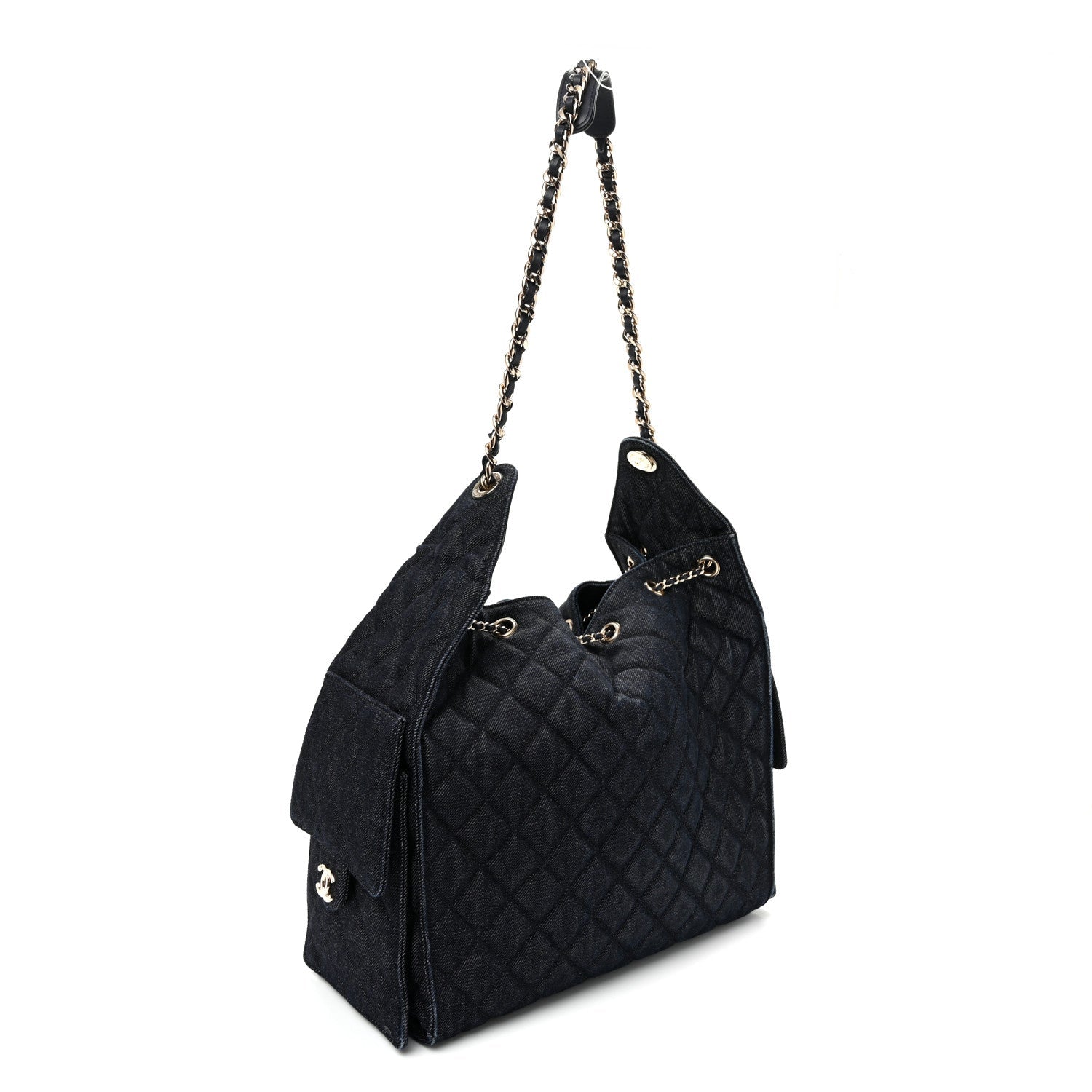 Denim Quilted Medium Chanel 25 Handbag Dark Blue