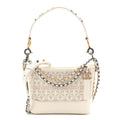 Calfskin Wool Felt Embossed Small Gabrielle Logo Hobo White