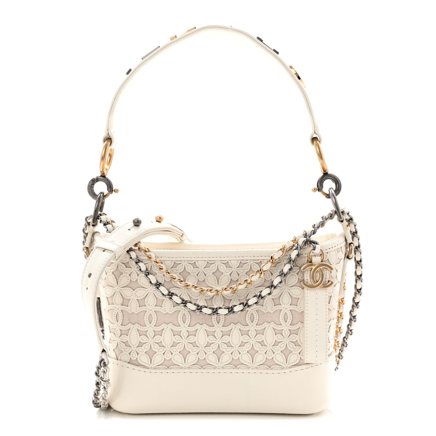 Calfskin Wool Felt Embossed Small Gabrielle Logo Hobo White