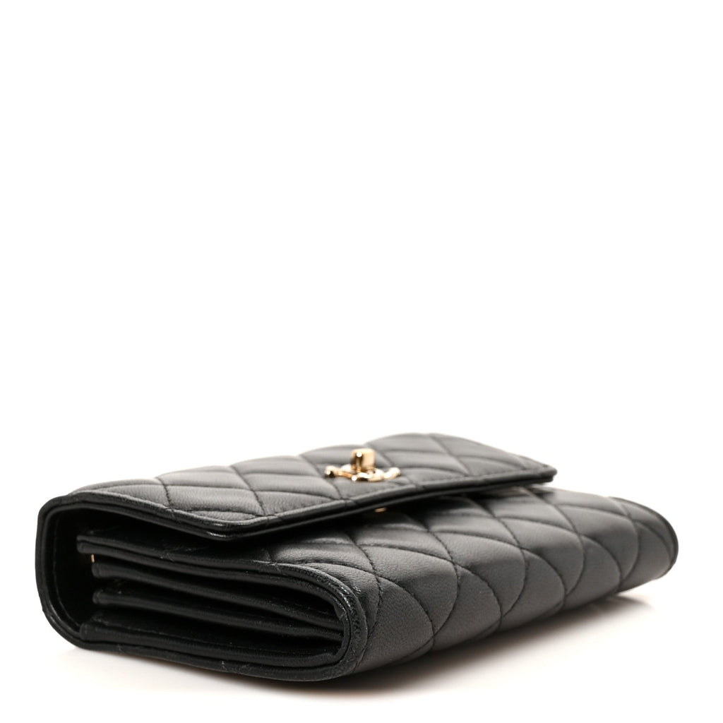 Lambskin Quilted Trendy CC Chain Clutch WOC Black