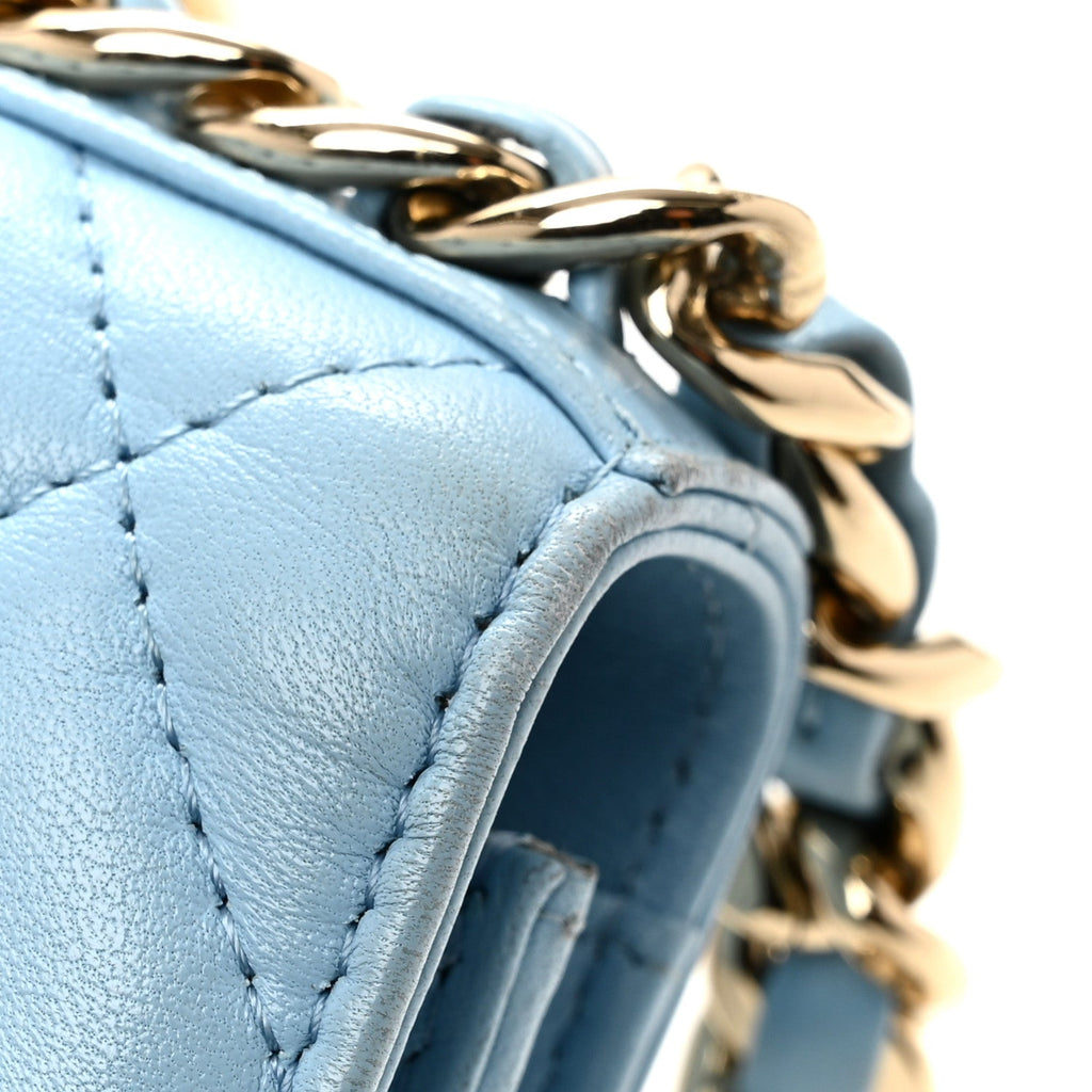 Lambskin Quilted Chanel 19 Wallet On Chain WOC Light Blue