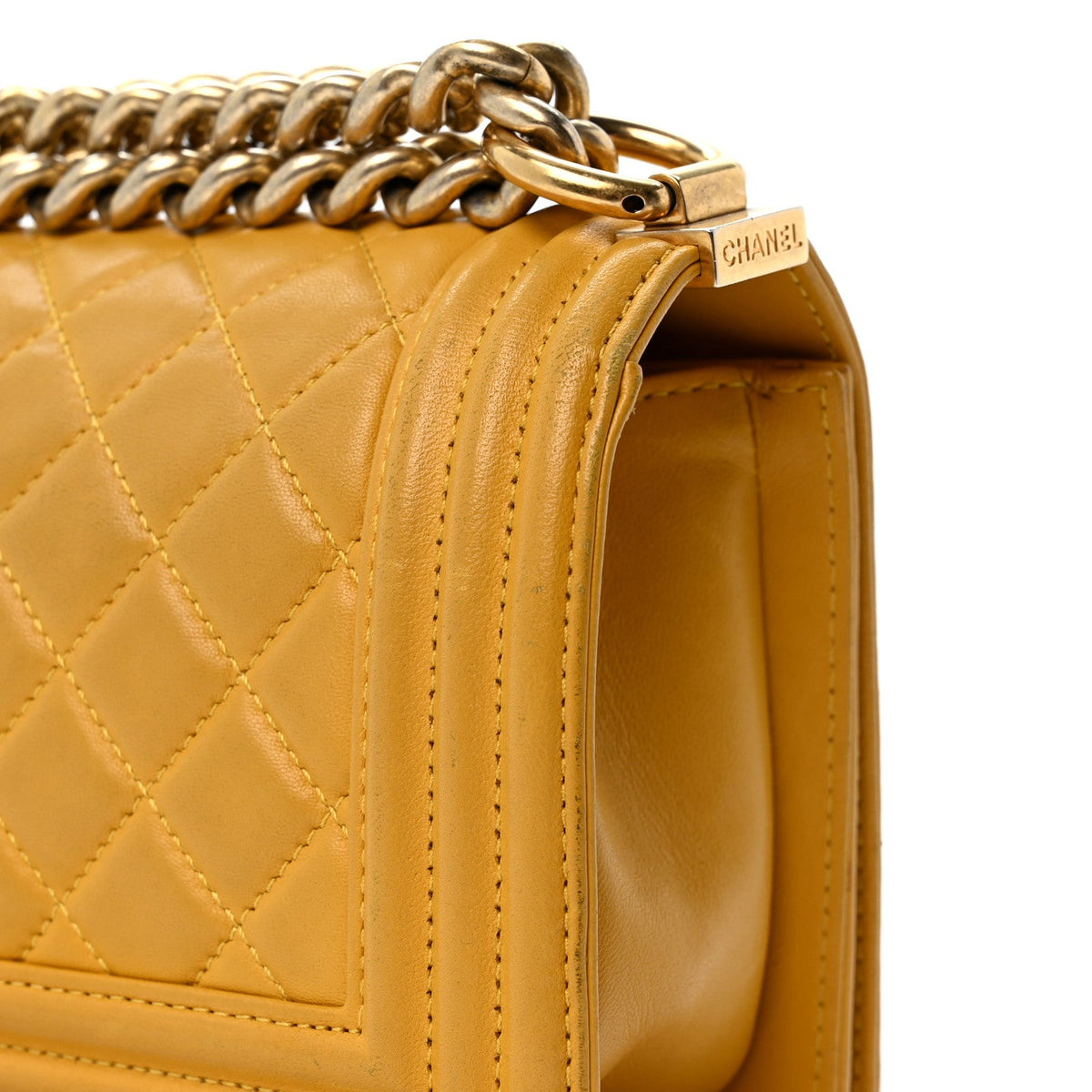 Lambskin Quilted Small Boy Flap Yellow