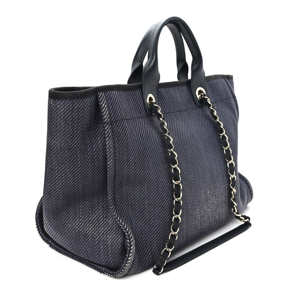 Mixed Fibers Calfskin Medium Deauville Tote Black