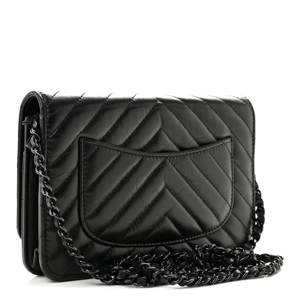 Aged Calfskin Chevron Quilted Reissue Wallet On Chain WOC So Black
