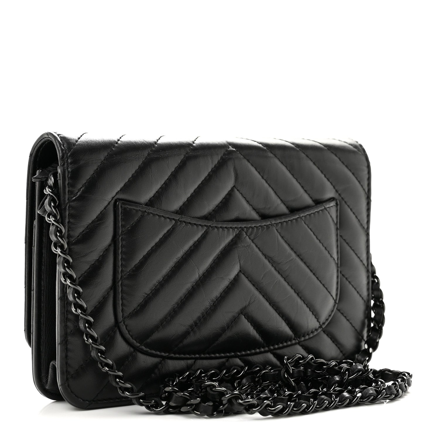 Aged Calfskin Chevron Quilted Reissue Wallet On Chain WOC So Black