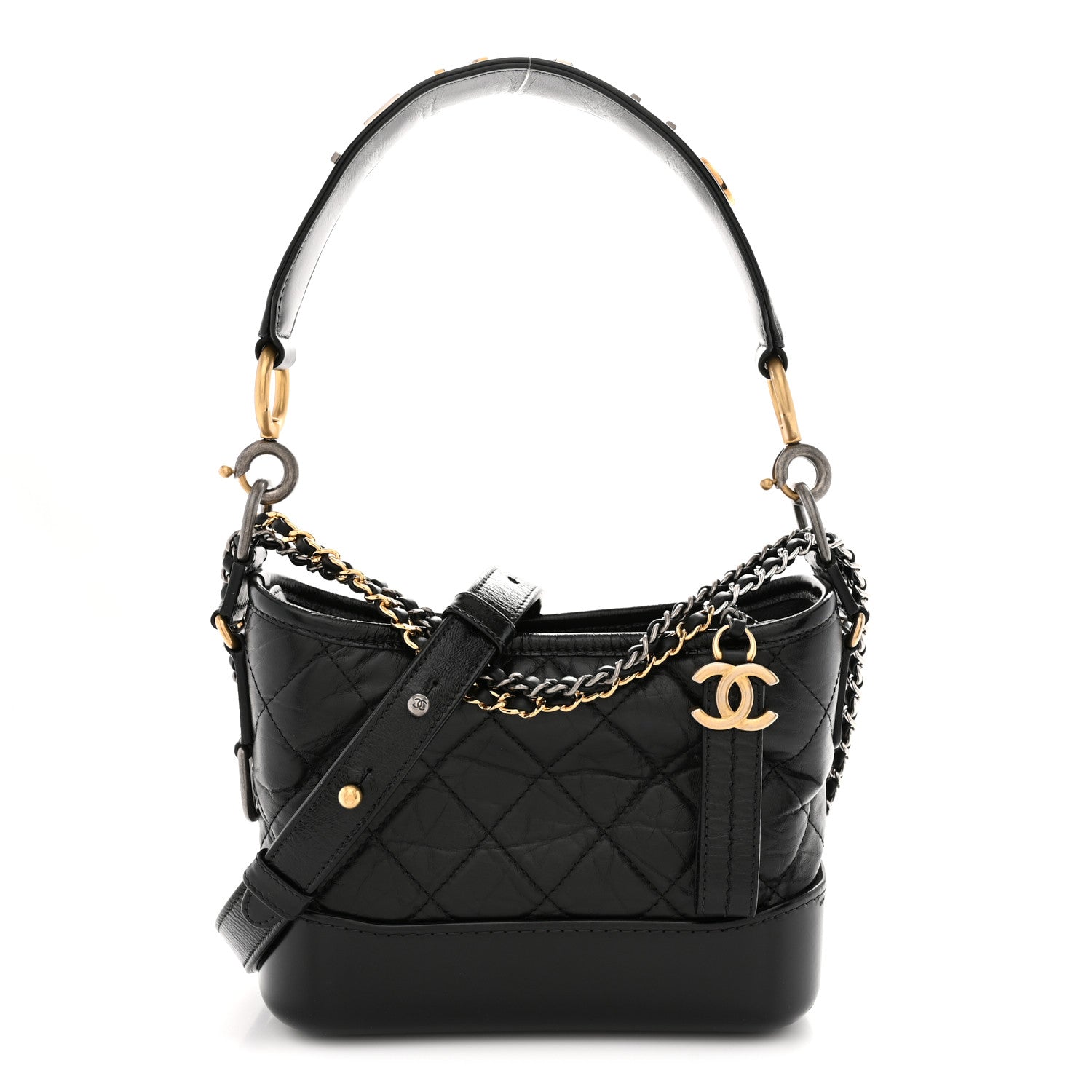 Aged Calfskin Quilted Small Gabrielle Logo Hobo Black