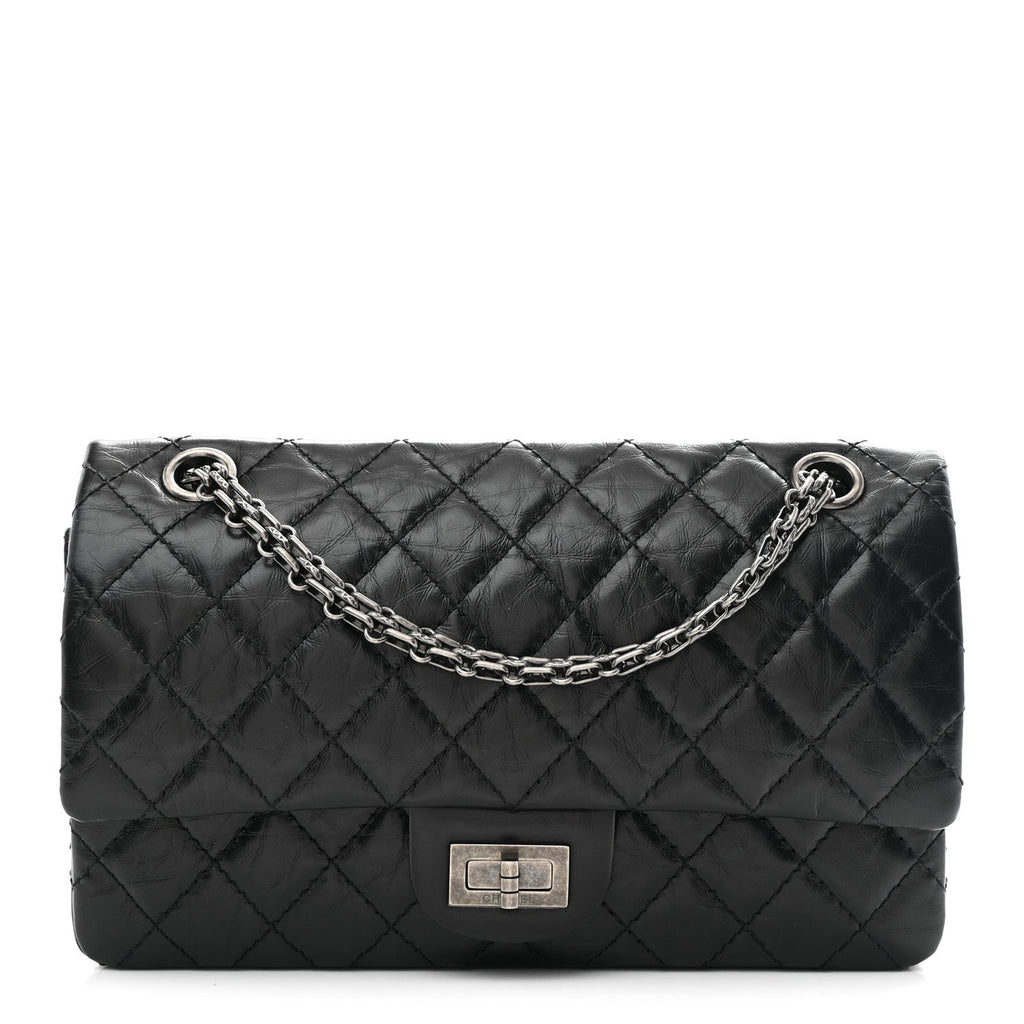 Aged Calfskin Quilted 2.55 Reissue 225 Flap Black