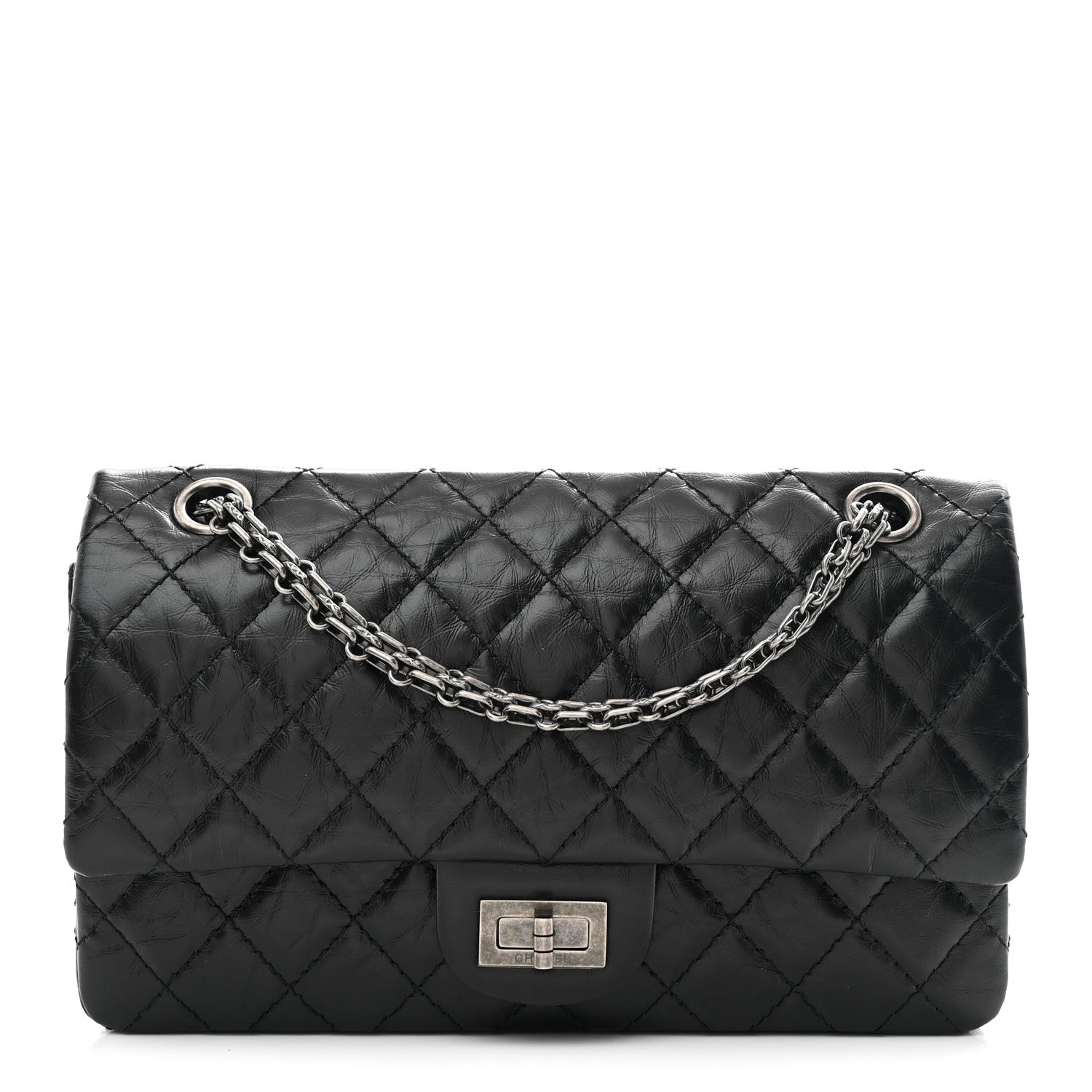 Aged Calfskin Quilted 2.55 Reissue 225 Flap Black