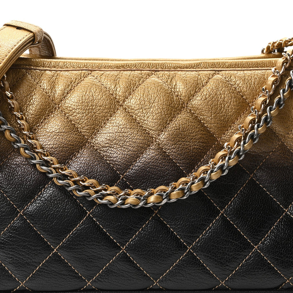 Metallic Goatskin Quilted Medium Gabrielle Hobo Dark Gold Bronze