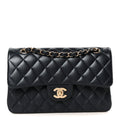 Lambskin Quilted Small Double Flap Navy