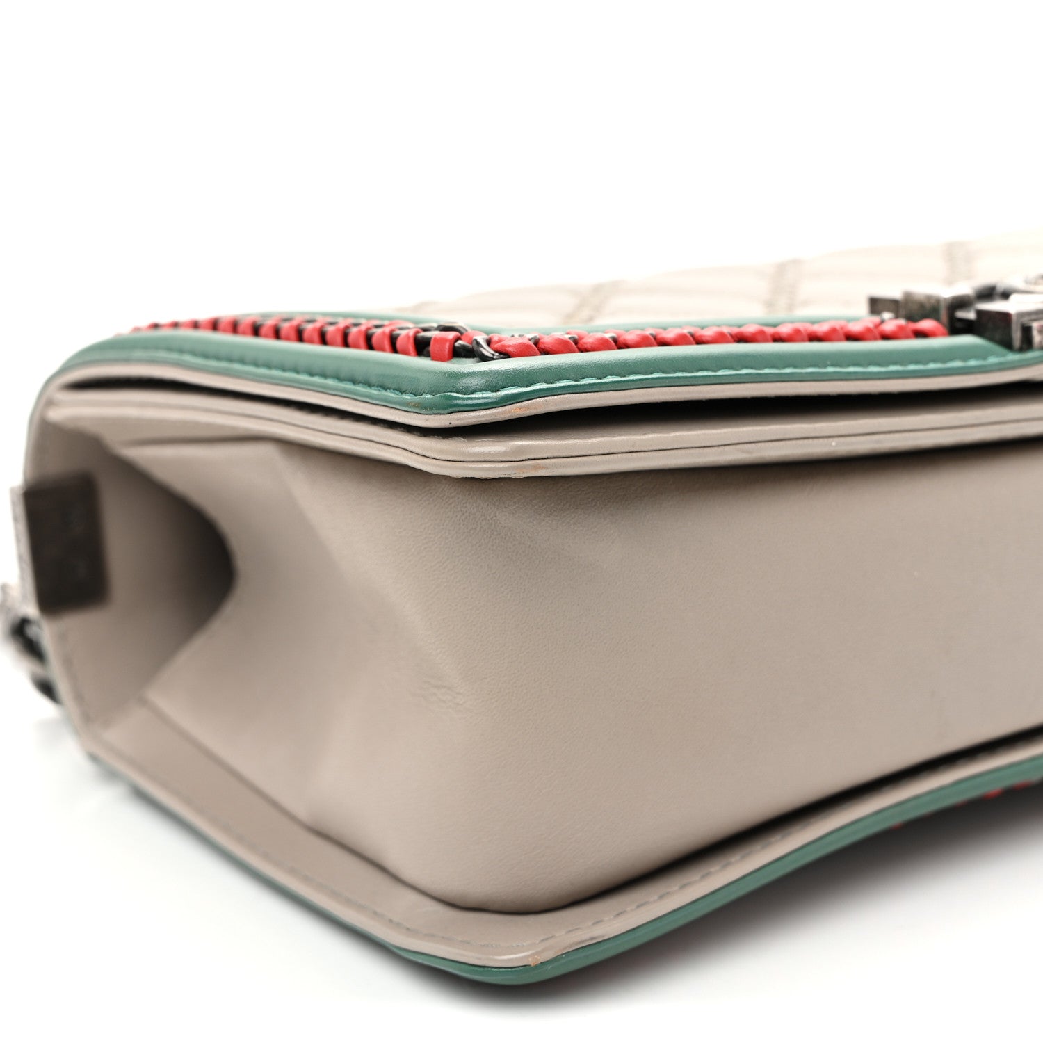 Lambskin Quilted Medium Top Handle Boy Flap Grey Green Red