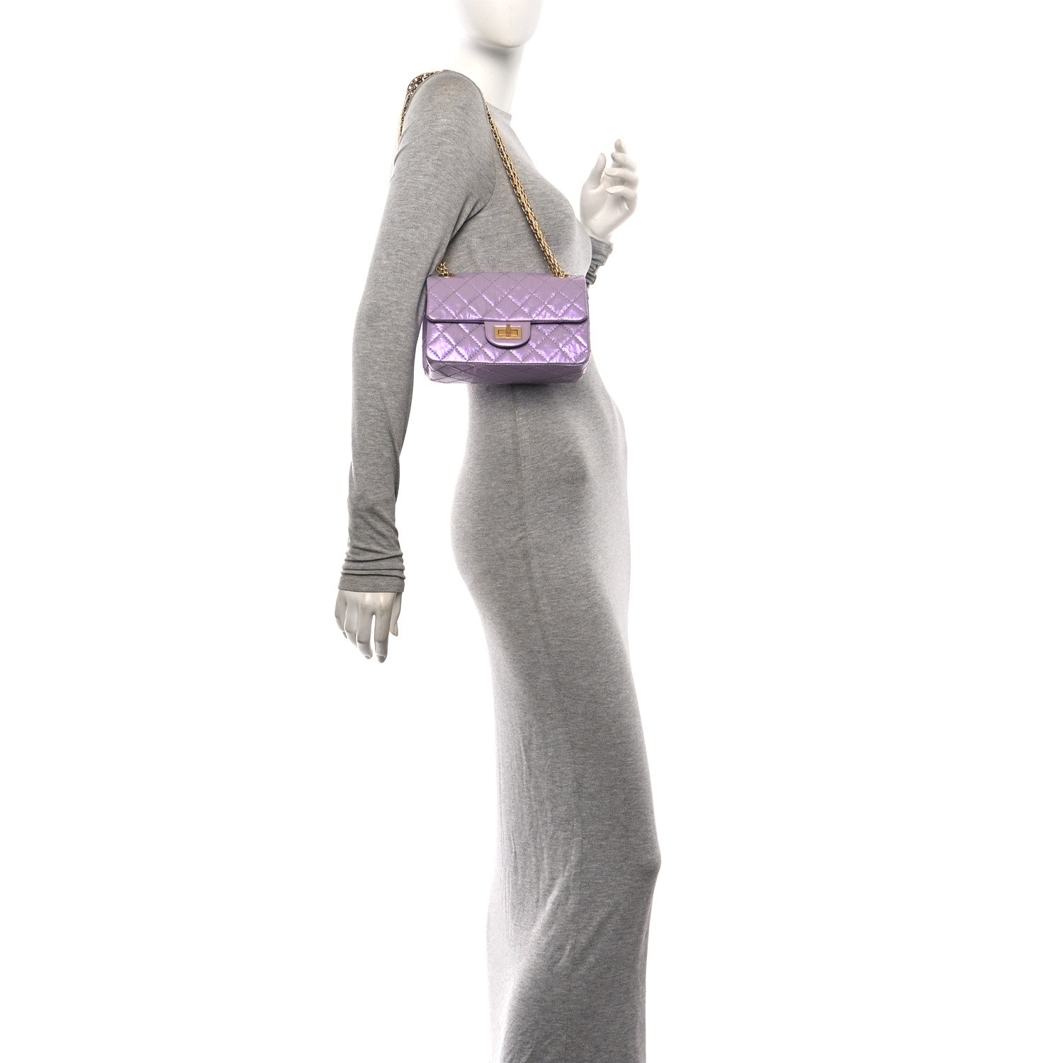 Glittered Aged Calfskin Quilted Mini 2.55 Reissue Flap Lilac