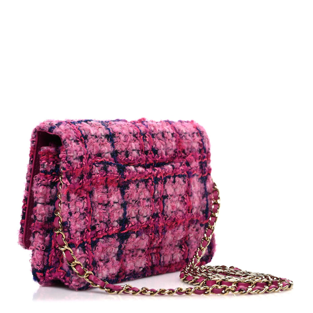 Tweed Quilted Wallet On Chain WOC Fuchsia Purple