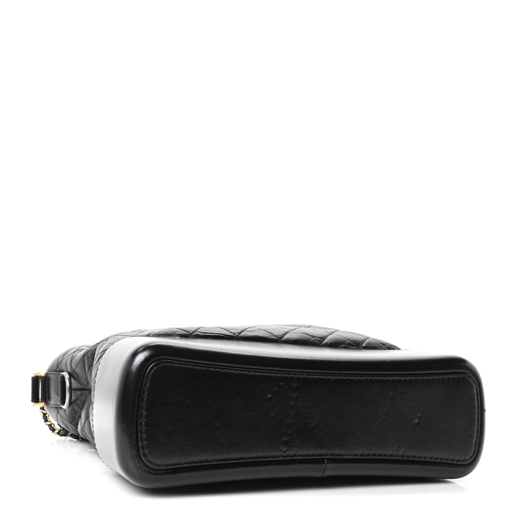 Aged Calfskin Quilted Large Gabrielle Hobo Black