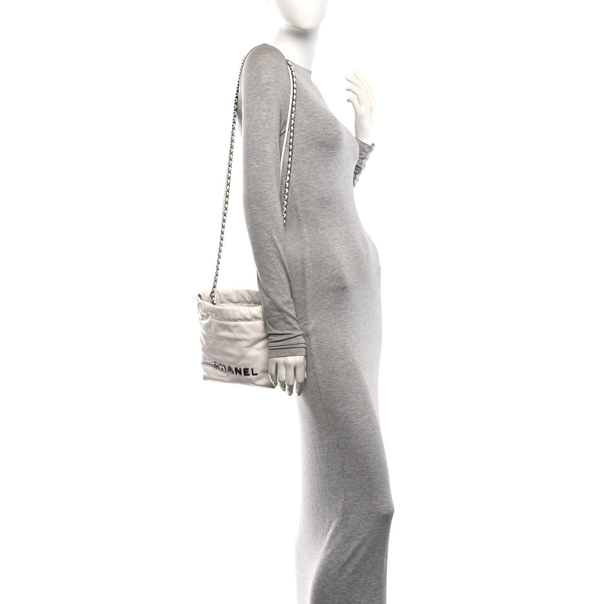 Shiny Calfskin Quilted Rainbow Mini Chanel 22 White