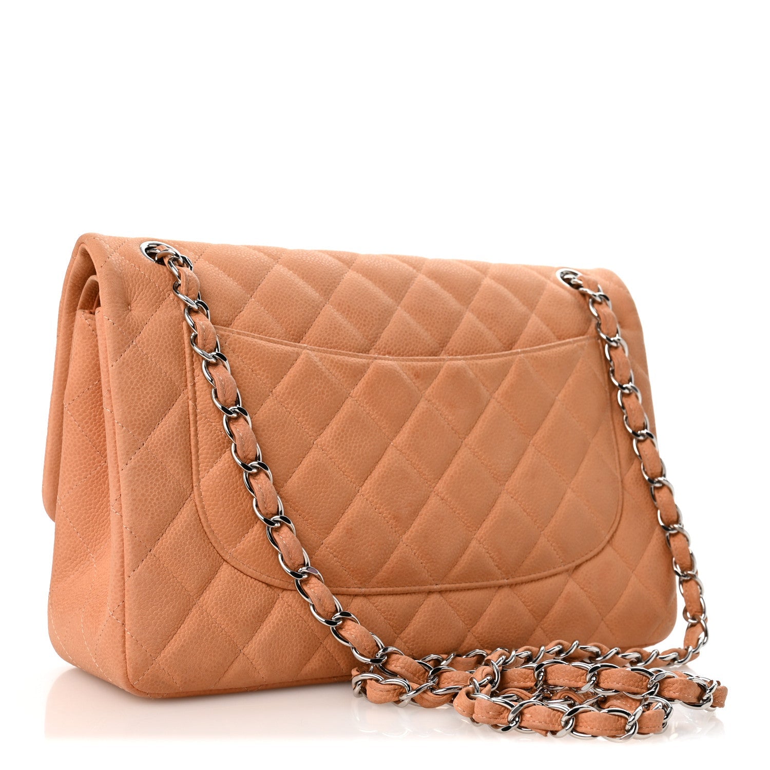 Iridescent Caviar Quilted Jumbo Double Flap Dark Beige