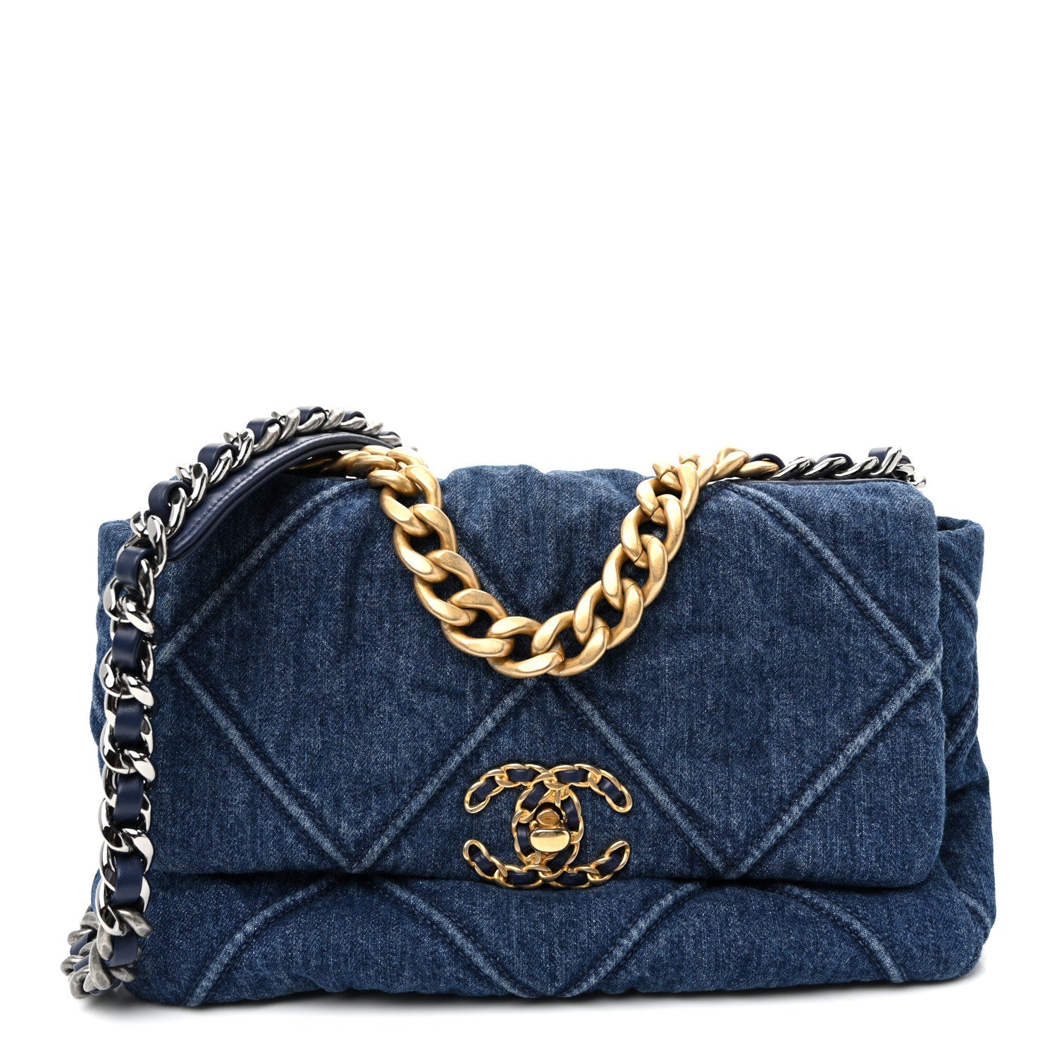 Denim Quilted Medium Chanel 19 Flap  Blue