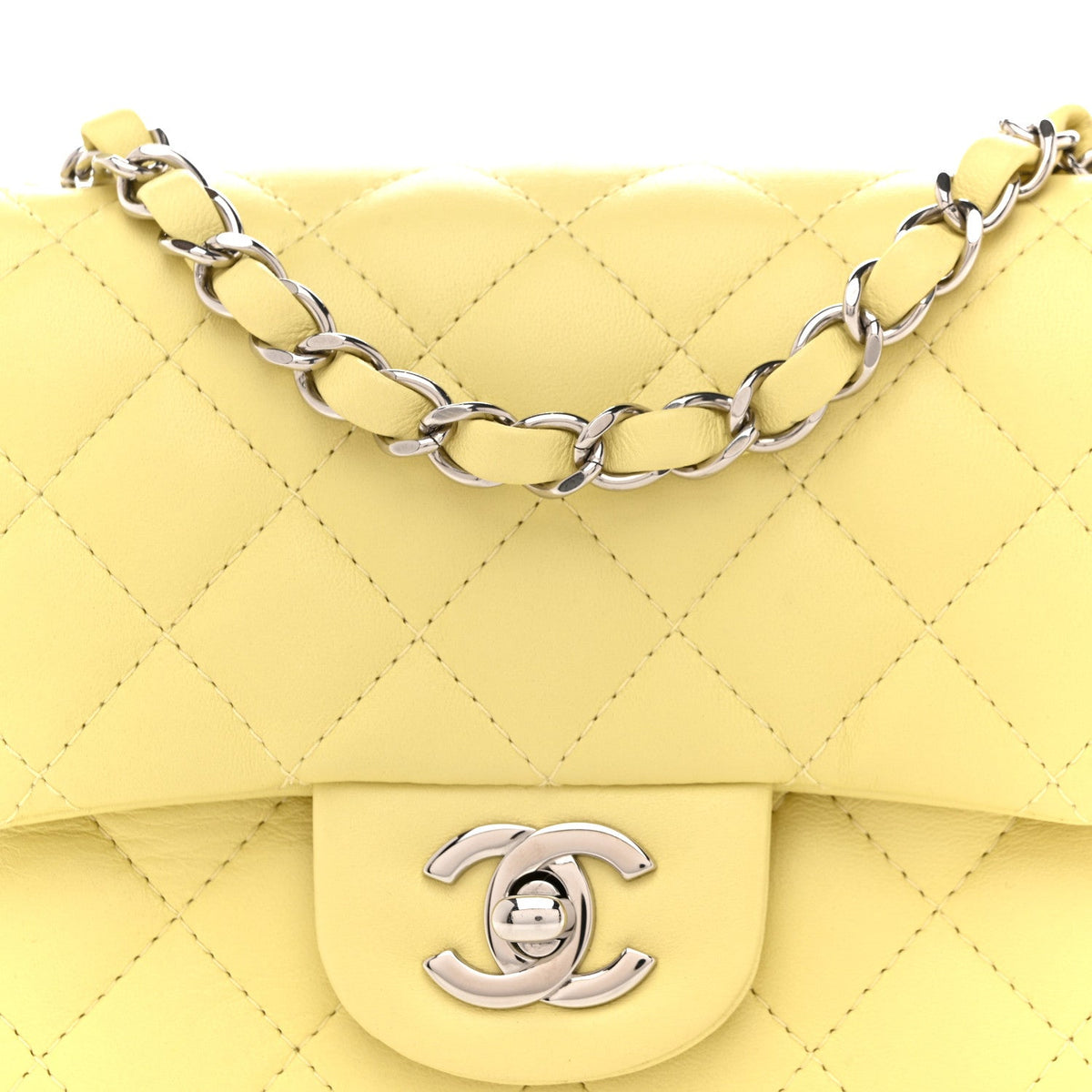 Lambskin Quilted Mini Square Flap Yellow