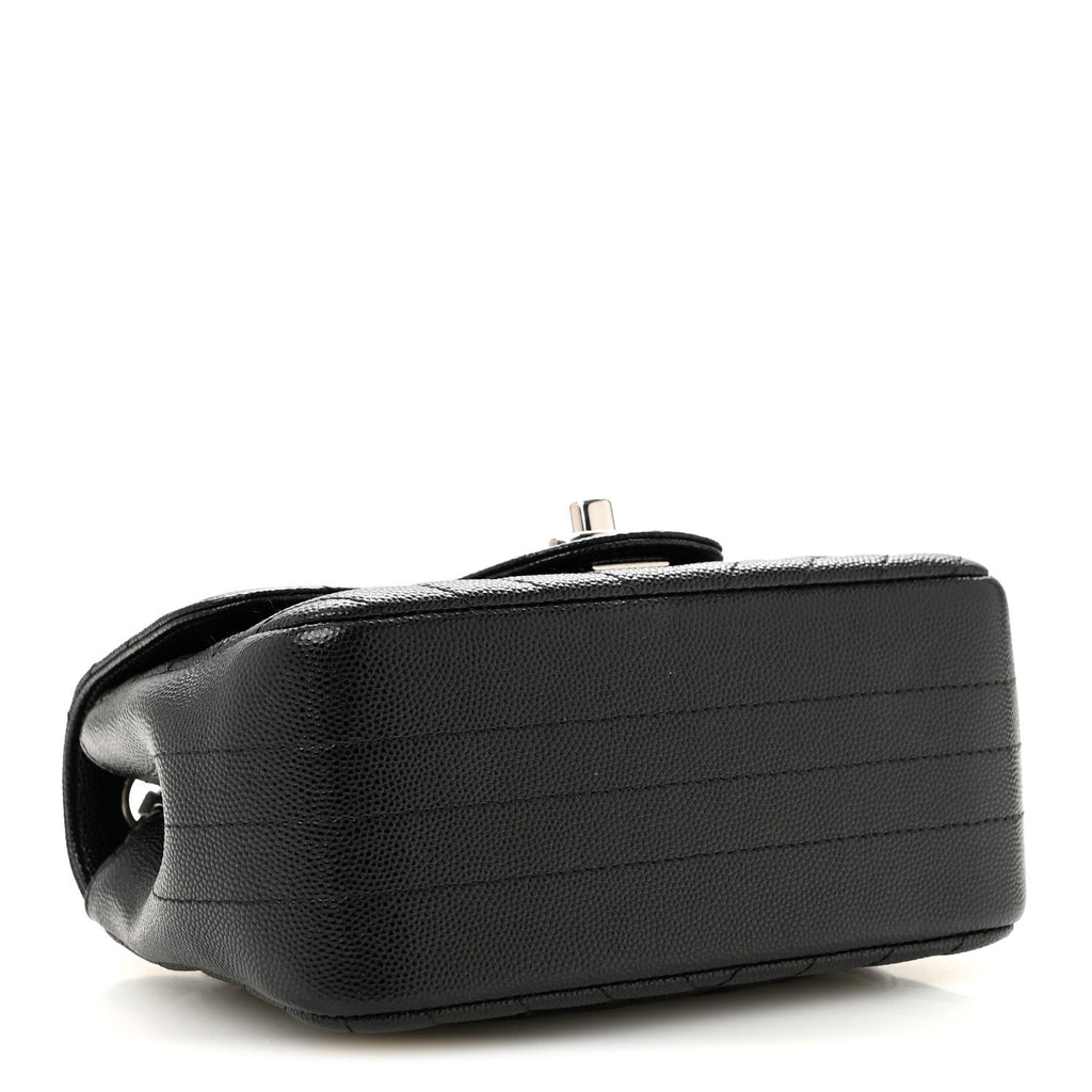 Caviar Chevron Quilted Mini Square Flap Black