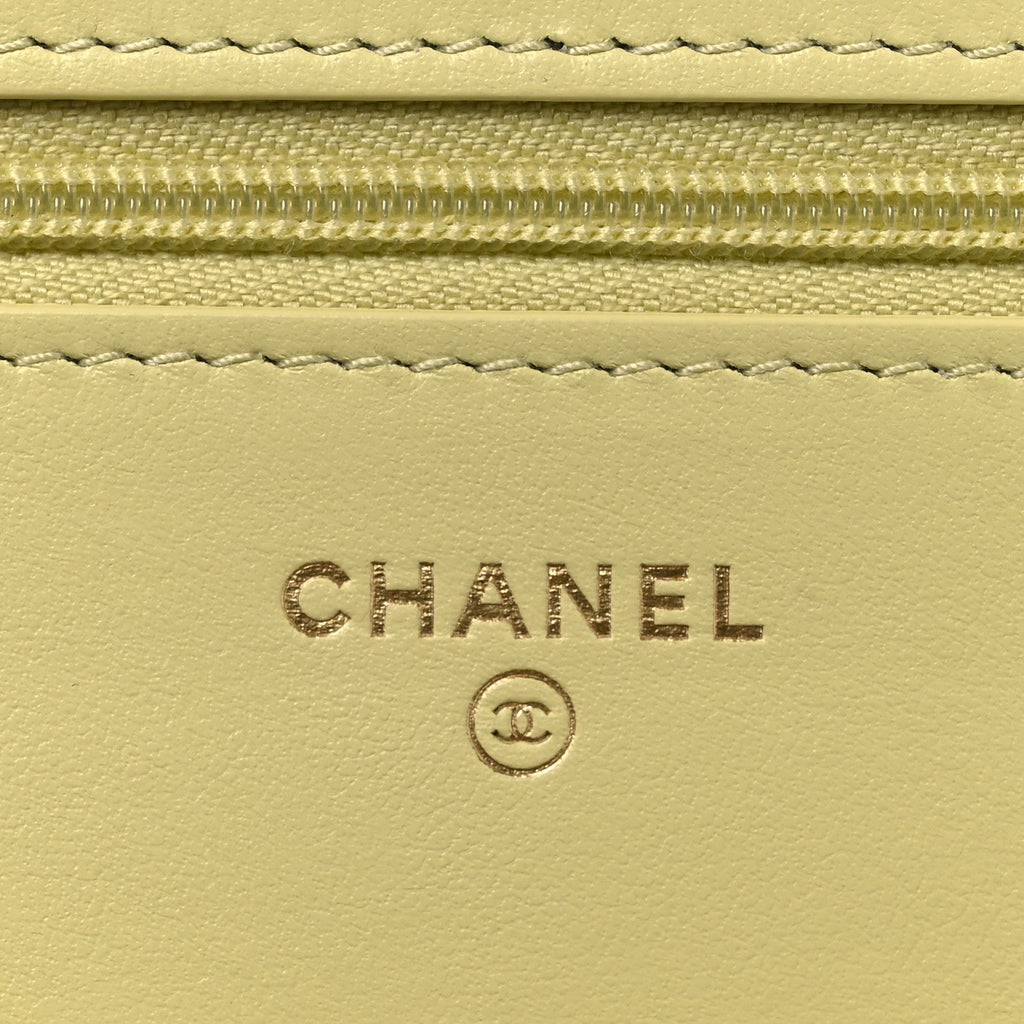 Calfskin Quilted Perfect Fit Wallet On Chain WOC Yellow