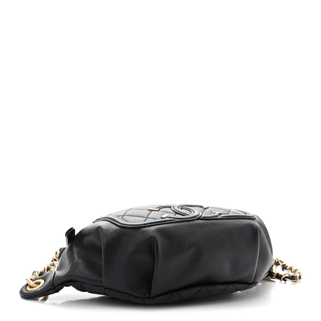 Caviar Quilted Filigree Waist Bag Black