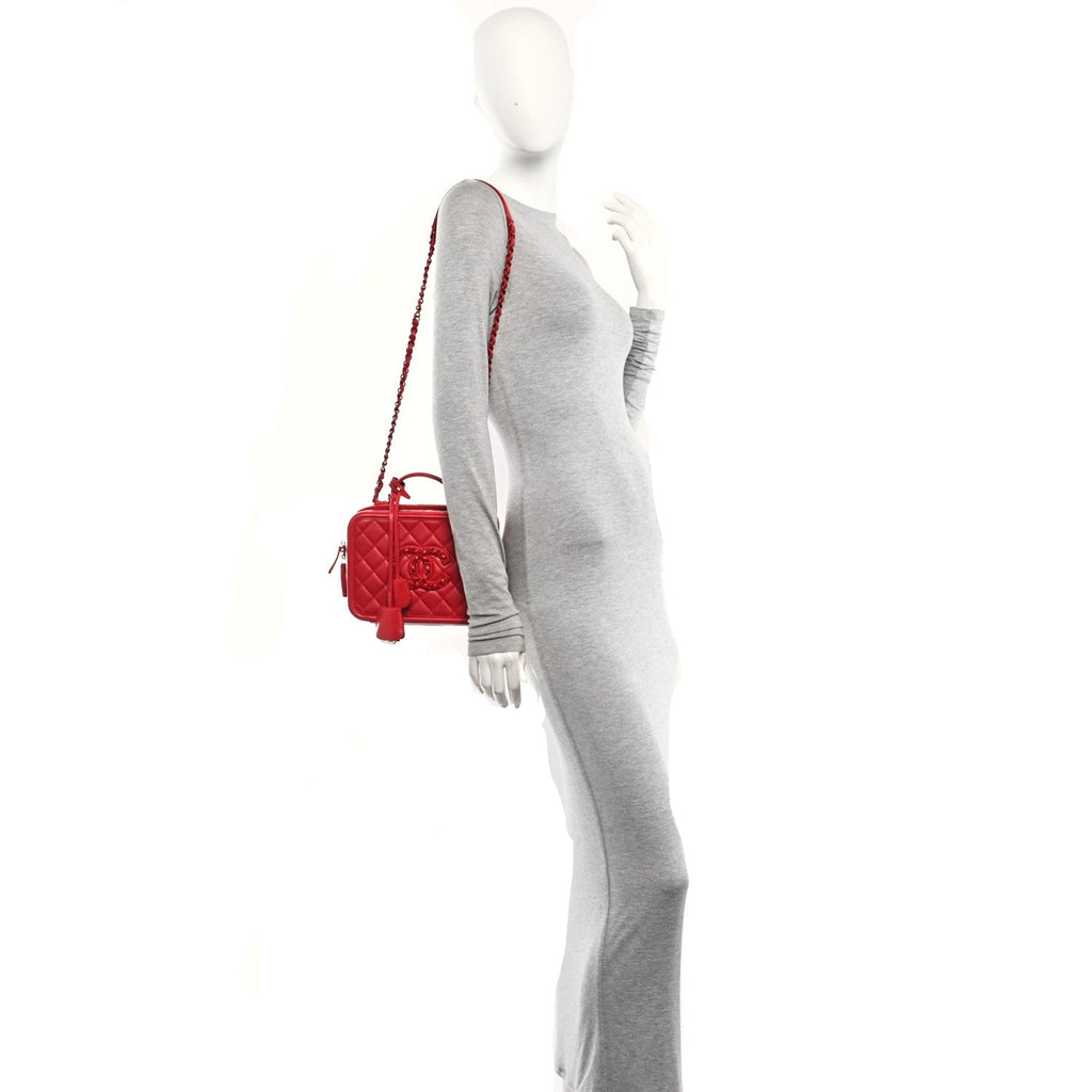 Lambskin Quilted Medium CC Filigree Vanity Case Dark Red